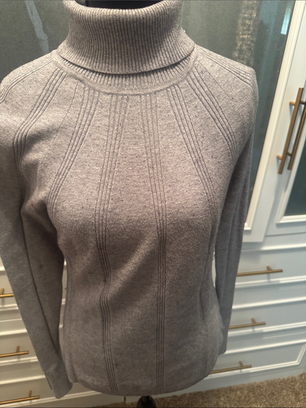 White House Black Market Gray Ribbed Turtleneck Sweater